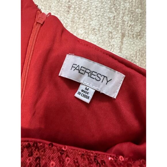 Faeriesty Red Off Shoulder Sequin Gown Women Sz M Formal Prom Birthday NYE Dress - Picture 6 of 10